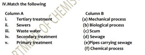 Match the following :- GRADE 7 CHEMISTRY - Wastewater Treatment ...