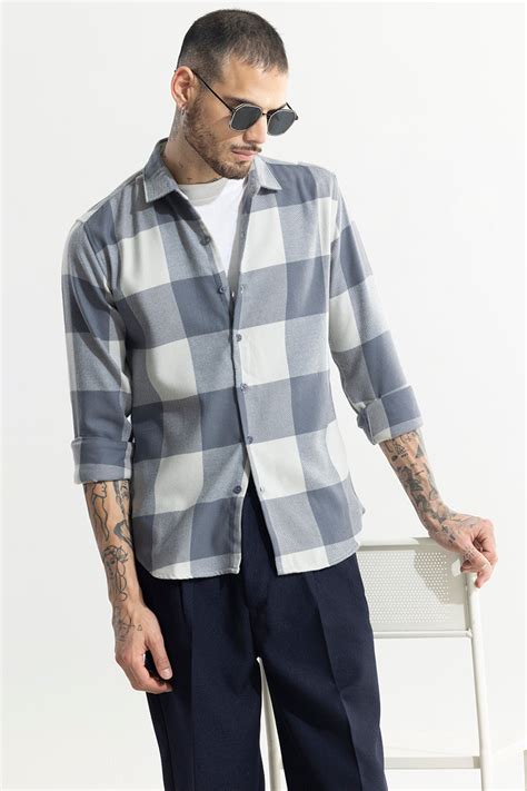Buy Men's Checkmate Checks Grey Shirt Online | SNITCH