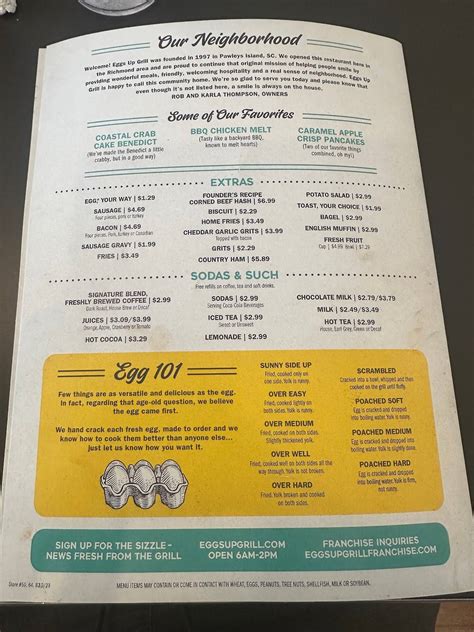 Menu at Eggs Up Grill restaurant, Richmond, John Rolfe Pkwy