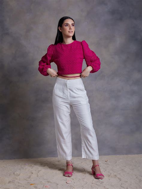 Fuchsia Cut Work Schiffli Crop top