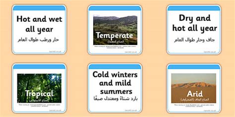 Climates Matching Cards Arabic Translation (teacher made)