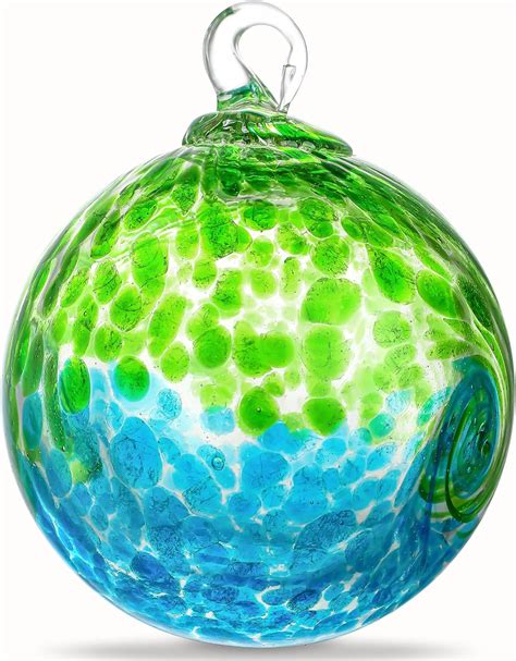 KRISININE 4 Inch Hand Blown Glass Gazing Balls Green Glass Christmas ...