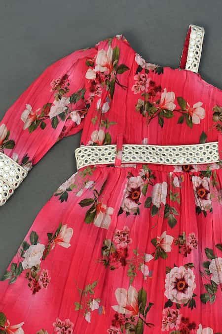 Buy Pink Georgette Mirrors Printed One-shoulder Midi Dress For Girls by ...
