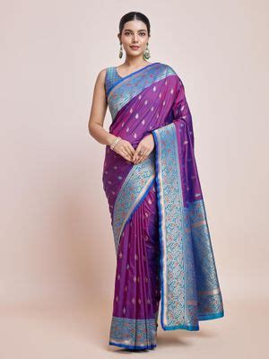 Buy Monjolika Fashion Purple Colour Banarasi Satin Silk Saree Zari ...