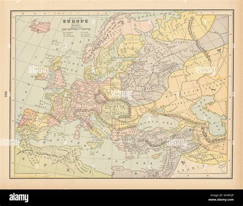 Map of Europe, AD 1200 by I.S. CLARE 1894 old antique vintage plan chart Stock Photo - Alamy