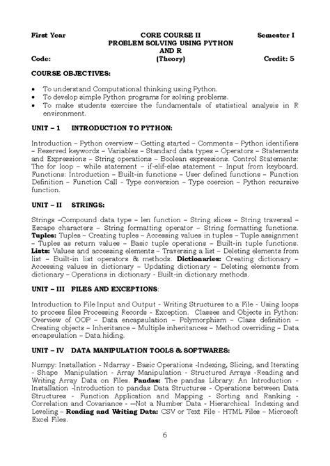 First Year CORE COURSE II: Problem Solving with Python & R (Theory ...