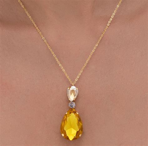 Adorn Aquamarine Drop Crystal Pendant Necklace