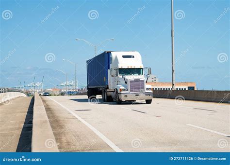 Miami, Florida USA - April 15, 2021: Freightliner Cascadia Truck on the Road, Corner View ...