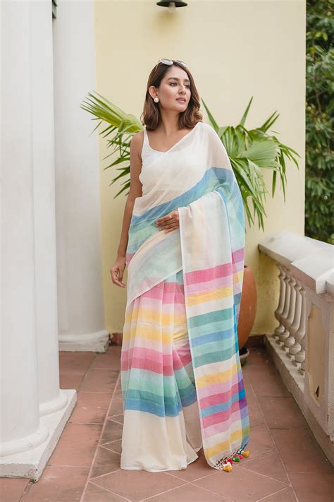 Buy White Mulmul Cotton Saree Online – RODDUR