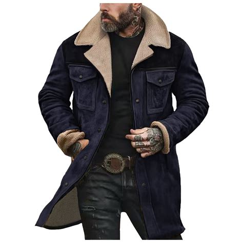 Mens Western Cowboy Jacket Distressed Suede Long Trench Coats Zip Up ...