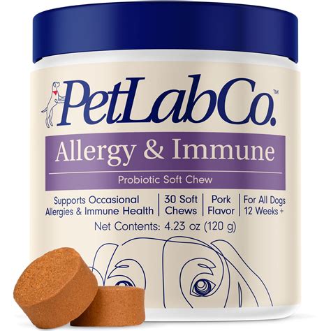 Questions and Answers about PETLAB CO. Allergy & Immune Probiotic Chew Supplement for Dogs, 30 count