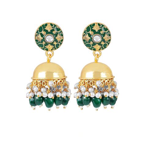 Yellow Chimes Earrings For Women & Girls | Traditional Green Meenakari ...