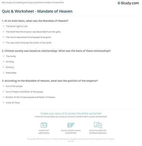 Quiz & Worksheet - Mandate of Heaven | Study.com