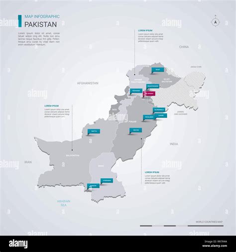 Pakistan vector map with infographic elements, pointer marks. Editable template with regions ... - capital city of pakistan