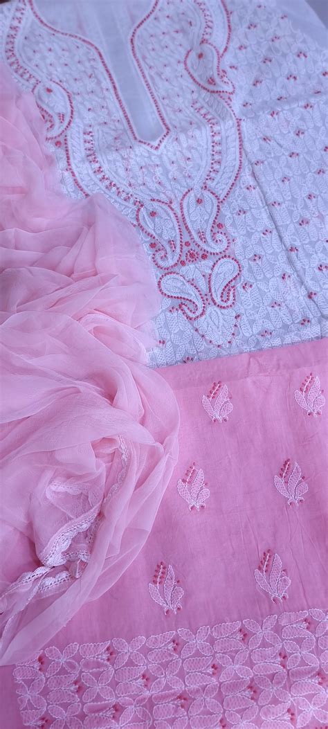 Paridhan Chikan Women’s Cotton Hand Embroidered Unstitched Dress Mater ...