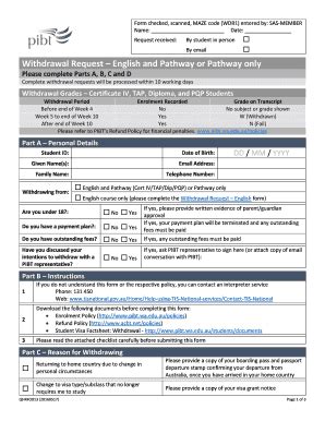 Fillable Online Withdrawal Request English and Pathway or Pathway only ...