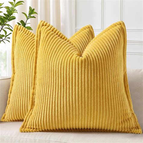 Amazon.com: decorUhome Spring Corduroy Mustard Yellow Throw Pillow ...