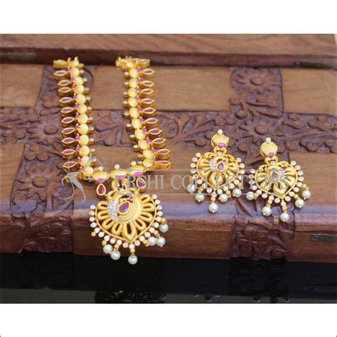 Matte Finish Peacock Necklace set M1548 – Urshi Collections