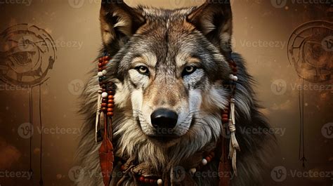 An artistic representation of a wolf as a revered spirit animal in ...