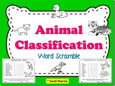 Animal Classification Word Scramble Worksheets for kids