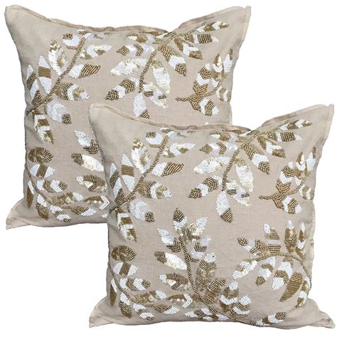 Buy AJS Living Cushion Cover Gold Beaded Design, Pillow for Home Decor ...