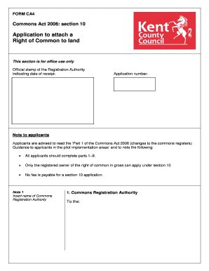 Fillable Online kent gov Attach a right of common - form CA4 - Kent ...
