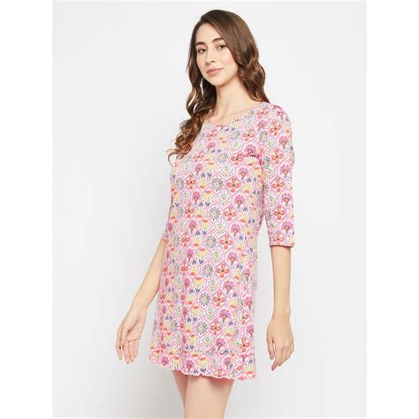 Buy Clovia Floral Print Short Nightdress Pure Cotton Purple Online