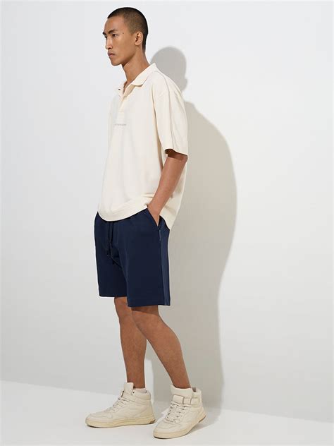 Buy Studiofit Navy Relaxed-Fit Mid-Rise Cotton-Blend Shorts from Westside