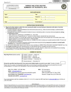 CJ-11 Arrest-Related Deaths Summary Form - Blank Fillable Template ...