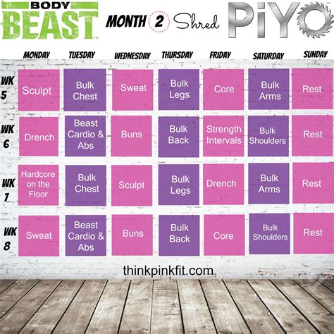 Piyo Workout Calendar - prntbl.concejomunicipaldechinu.gov.co