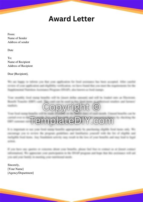 Food Stamp Award Letter Sample Template with Examples [Word]