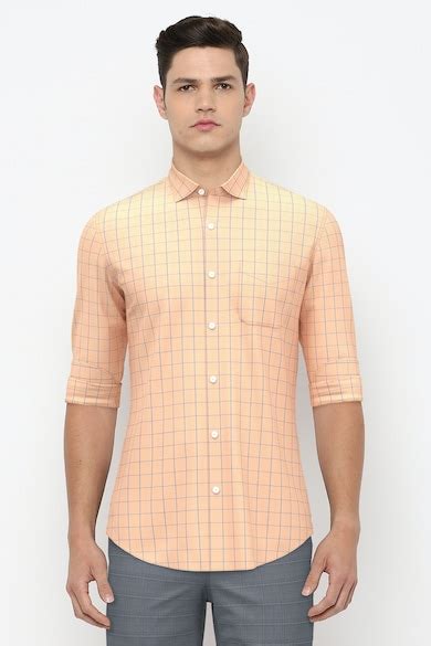 Buy Men Peach Regular Fit Full Sleeves Formal Shirt Online - 662410 ...