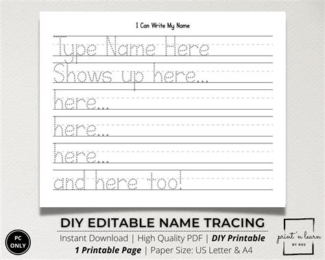 Create Personalized Name Tracing Worksheets | Editable Blank Templates