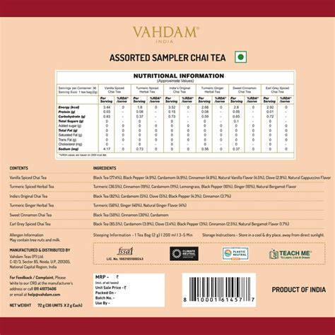 Chai Tea Assortment Gift Set, 6 Variants