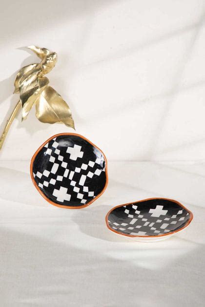 Buy Ikat Handpainted Black And White Ceramic Small Plate Online ...
