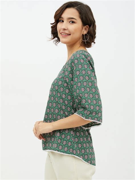 Women's Green Printed Top – Stylestone