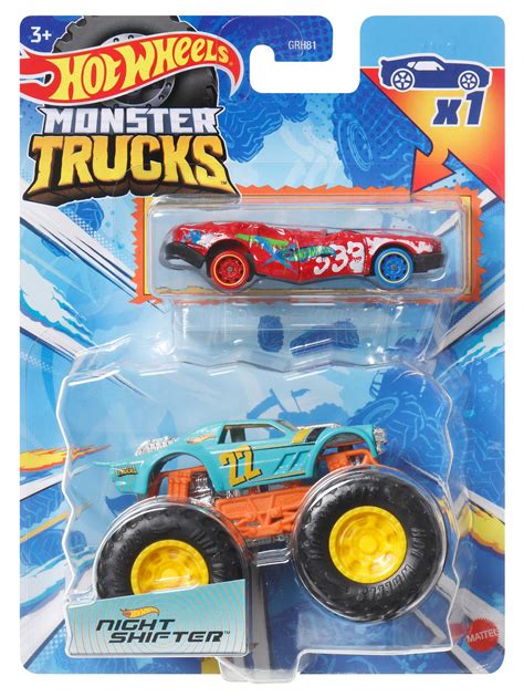 Buy Hot Wheels 1:64 Scale Monster Trucks Night Shifter Vehicle Pack of ...