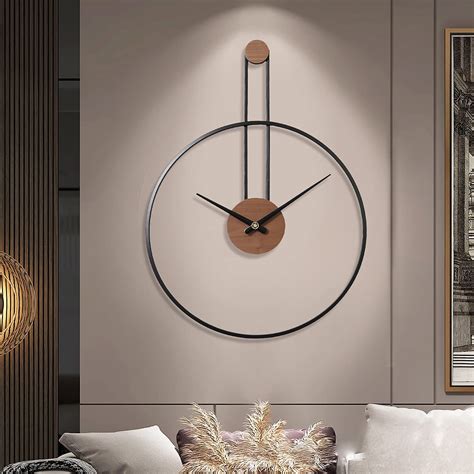 YISITEONE Large Decorative Wall Clock for Living Room,Metal & Walnut ...