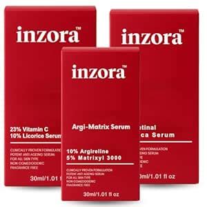 Inzora Skincare Trio Set, Vitamin C 23%, 10% Licorice Serum, 10% ...
