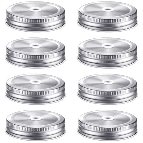Mudder 8 Pieces Metal Regular Mouth Mason Canning Jar Lids with Straw ...