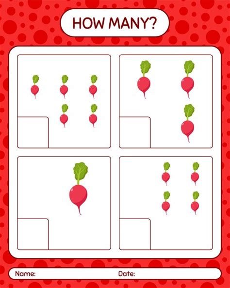 Hoeveel tellen spel met radijs. werkblad voor kleuters ...