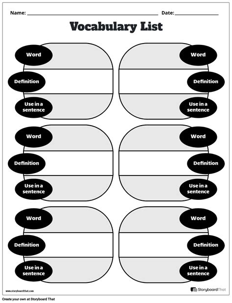Free Vocabulary Templates Printable
