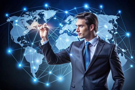 Businessman drawing customer global structure networking connection on ...