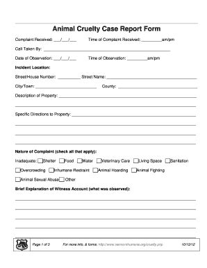 Fillable Online Animal Cruelty Case Report Form - Vermont Humane ...