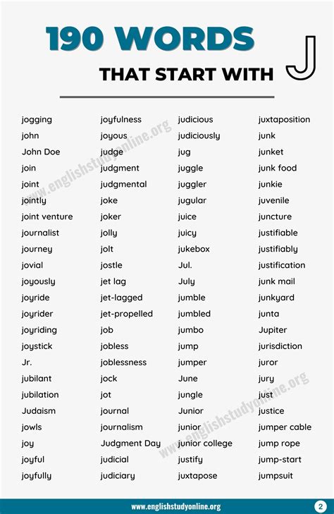 600+ Popular Words that Start with J in English | J Words List ...