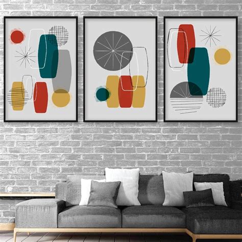 Mid Century Modern ABSTRACT GEOMETRIC Set of 3 Prints – Artze Wall Art