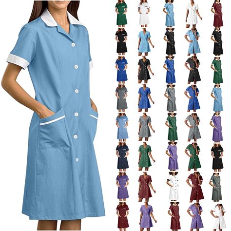 yoeyez Nurses Scrub Dress Uniforms Women's Solid Color Splicing Knee ...
