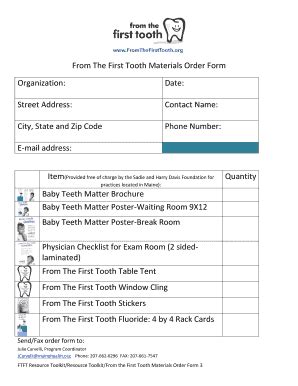 Fillable Online fromthefirsttooth From The First Tooth Materials Order ...
