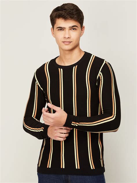Buy Bossini Men Black & Yellow Striped Striped Pullover - Sweaters for ...