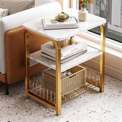 Seafront Metal & Wood End Table with Storage Shelf for Home & Living ...